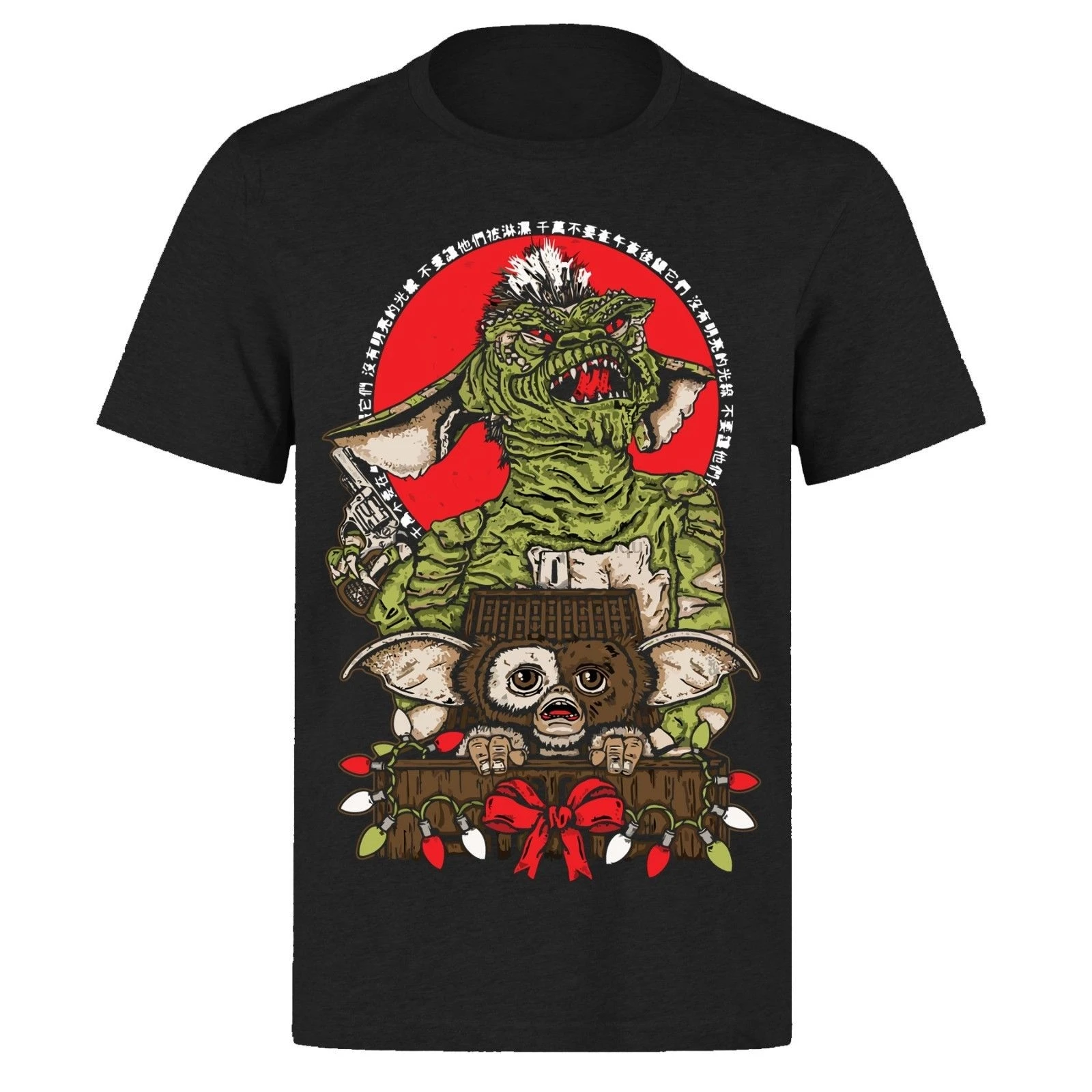 Новинка, футболка GREMLINS GIZMO и в полоску с рождественскими огнями PH707, крутая черная футболка унисекс, хлопок, топы,, футболка