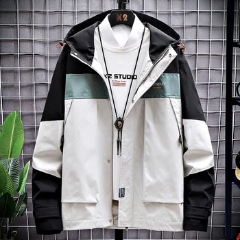 

Casual Jacket Men Patchwork Fashion Male Slim Windbreaker Outwear Thin Bomber Hooded Coat Spring Autumn Hip Hop Clothing EE9JK