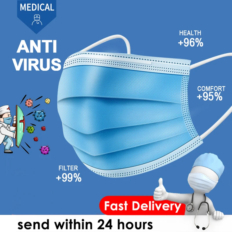 

Surgical Mask Face Mask 50pcs 100pcs Mascherine Anti Virus Mouth Filter Anti Virus Disposable Mask