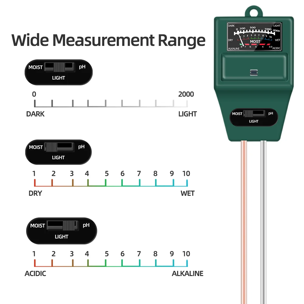 3 in 1 Soil Meter Moisture PH Sunlight Tester Flower Meter Flowers Kits Plant Illuminance Analyzer Light Plant Tool 20%Off