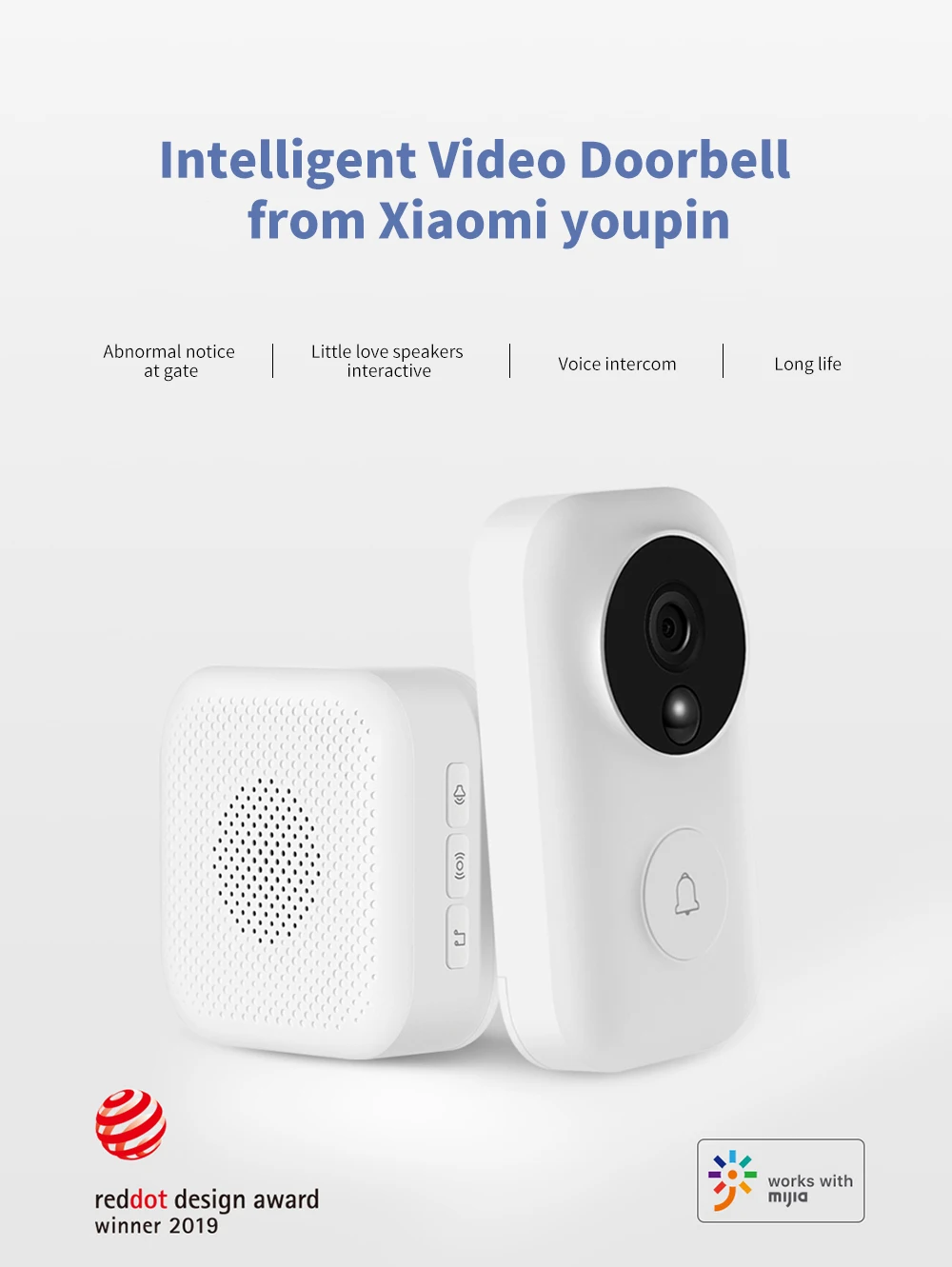 Automatic Detection / Voice Intercom / Al Face Recognition Intelligent Video Doorbell with Receiver from Xiaomi youpin