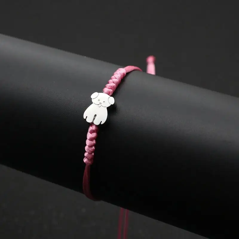 Pink Брендовый милый Мишка изящная нержавеющая сталь браслеты с медведями для женщин девочек счастливый браслет дружбы чисто ручной плетеные украшения Pulseras - Окраска металла: Pink