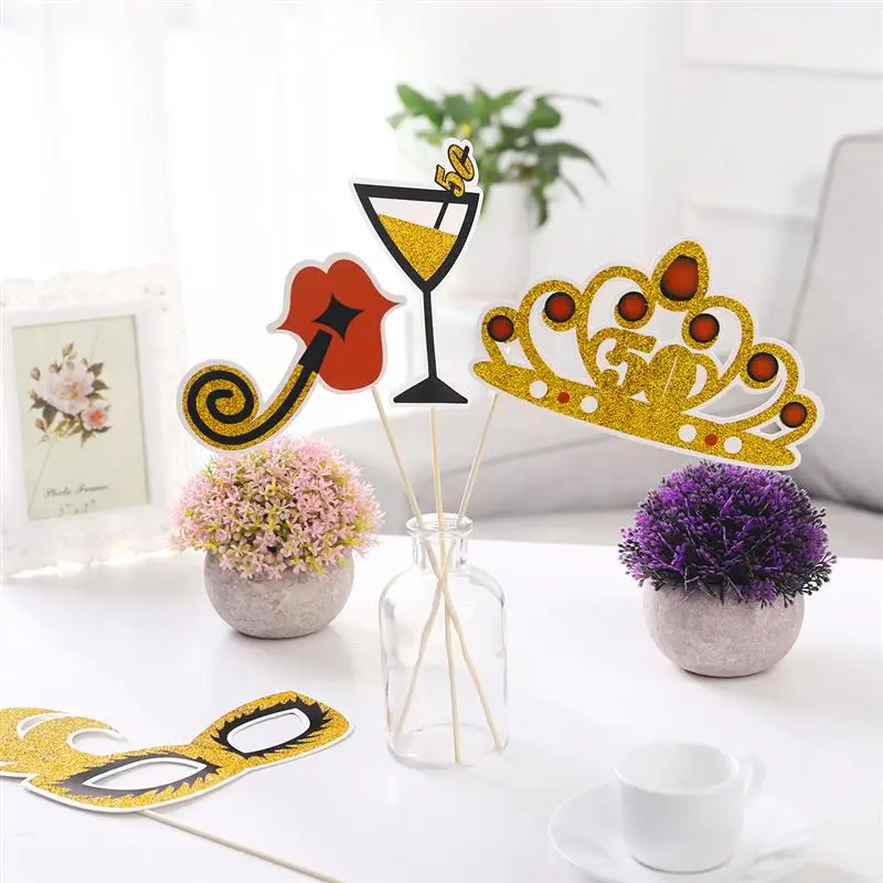 Amosfun 21PCS Black Gold 50th Birthday Funny Creative Photo Props for Events