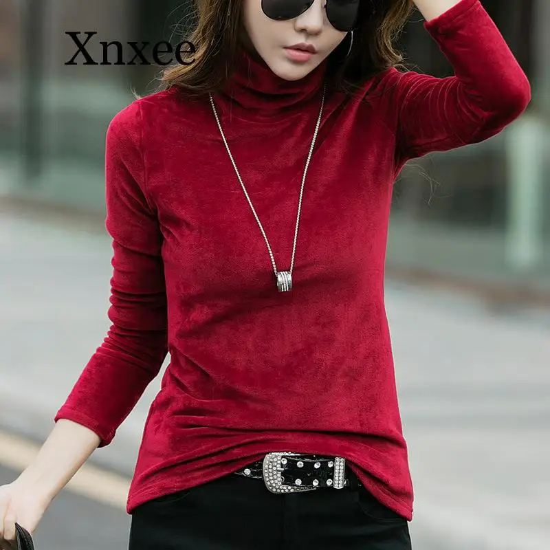 Plus Size 4XL Thick Warm Winter Velvet Top Female Turtleneck Pullovers Long Sleeve Warm Women's Turtleneck Sweater Shirt Lady Plus Size 4XL Thick Warm Winter Velvet Top Female Turtleneck Pullovers Long Sleeve Warm Women's Turtleneck Sweater Shirt Lady