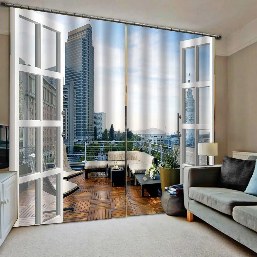 

Customized size Luxury Blackout 3D Window Curtains For Living Room Outside the window building curtains