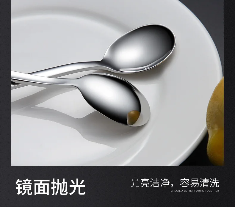 QF 304 Stainless Steel Ice Spoon Solid Long Handle Korean Style Stirring Spoon Customizable Logo