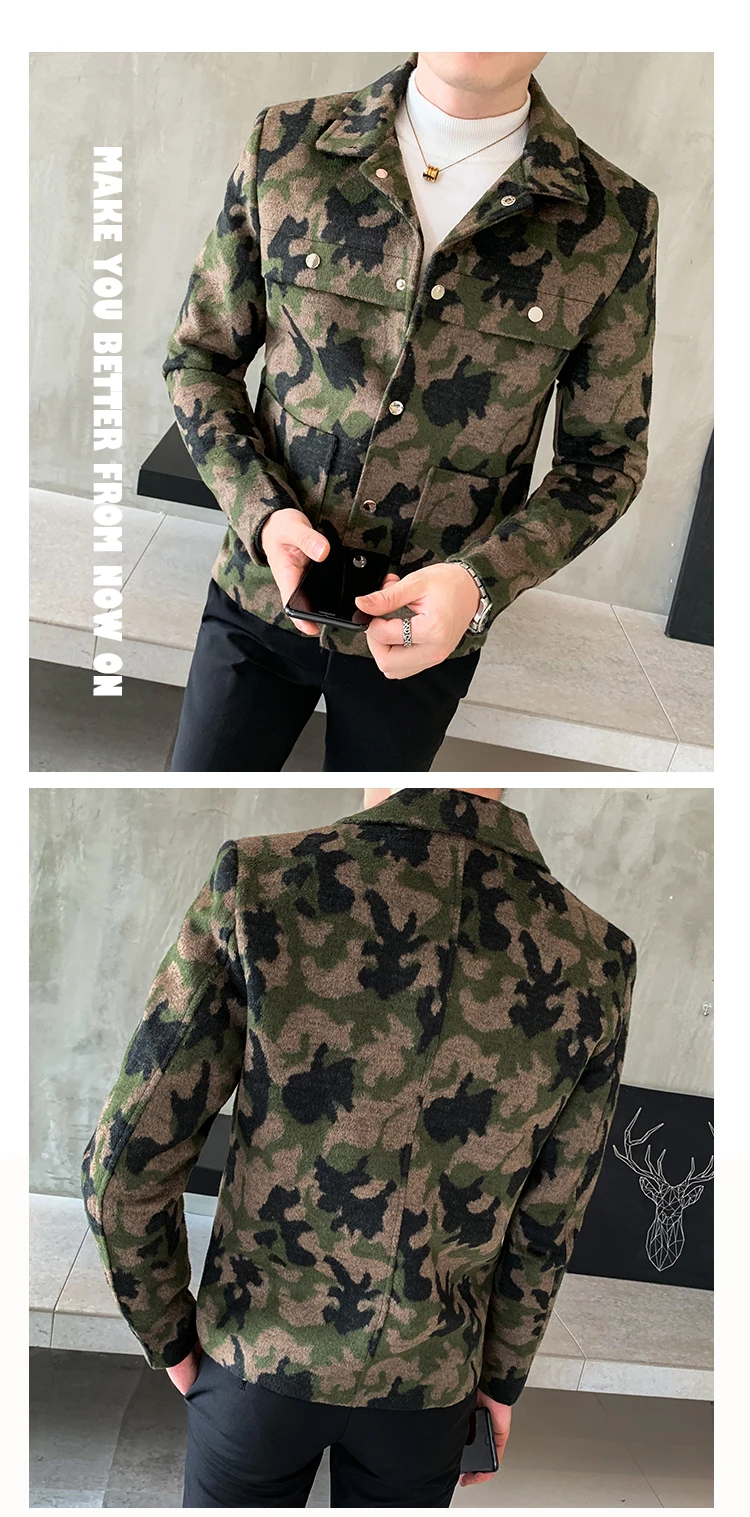 Сезон осень-зима; мужские и куртки для малышей; модный тренд high-end международная торговля Досуг Камуфляж, узкий мужской шерстяное пальто для мальчиков