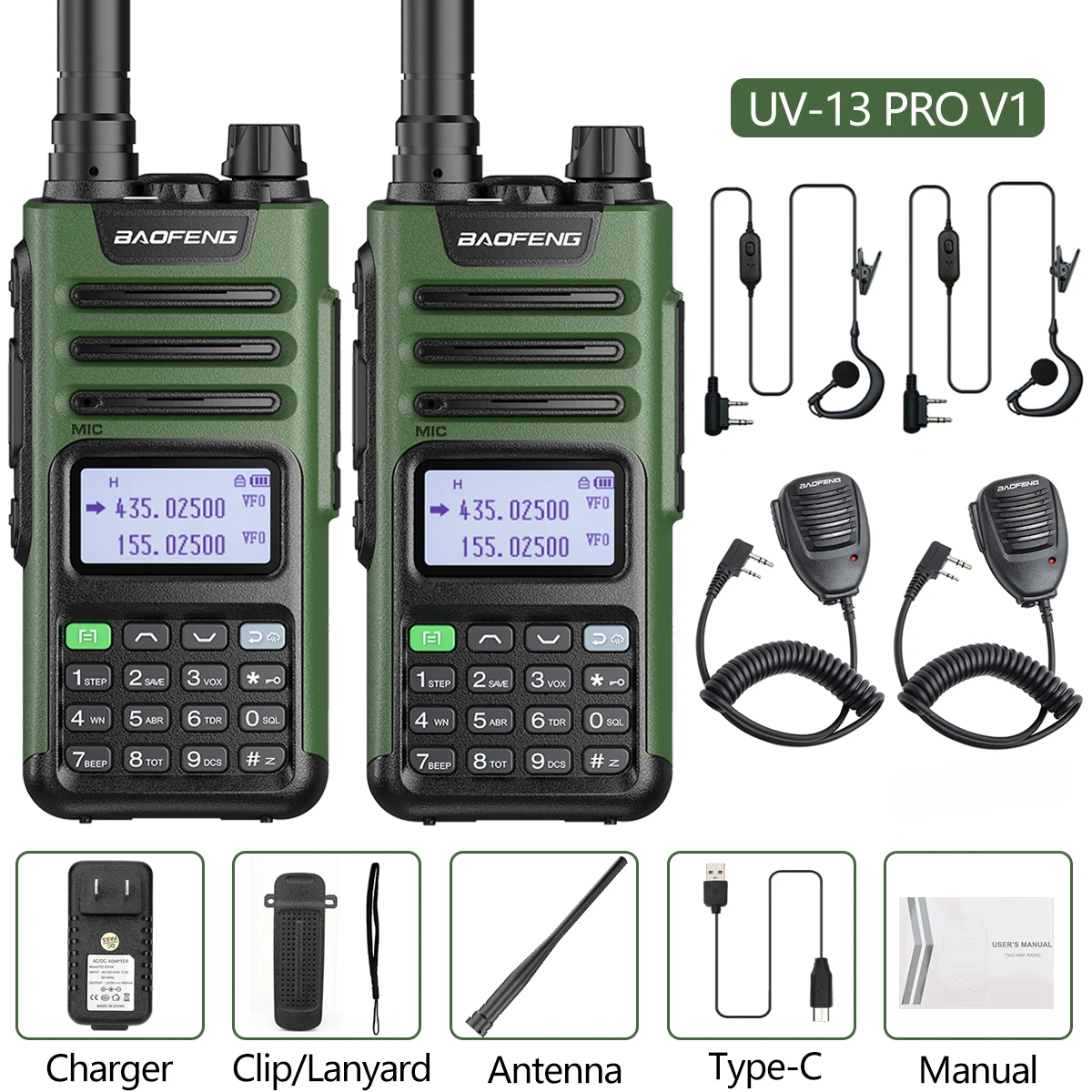 walkie talkie range 2PC BaoFeng UV-13 PRO 10W High Power Walkie Talkie UV13 Pro Support Type-C Charger 50KM Long Range Distance  Upgrade UV-5R BF-9R walkie talkies for adults Walkie Talkie