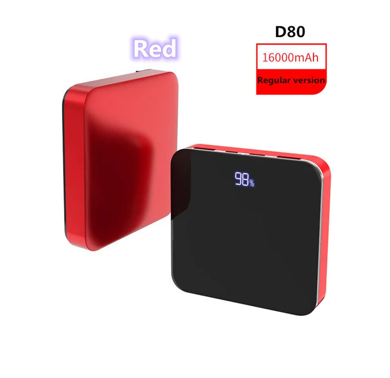 16000mAh мини банк питания 2.0A быстрая зарядка банк питания двойной USB Портативное алюминиевое быстрое зарядное устройство расширенная батарея для телефона - Цвет: Red D80