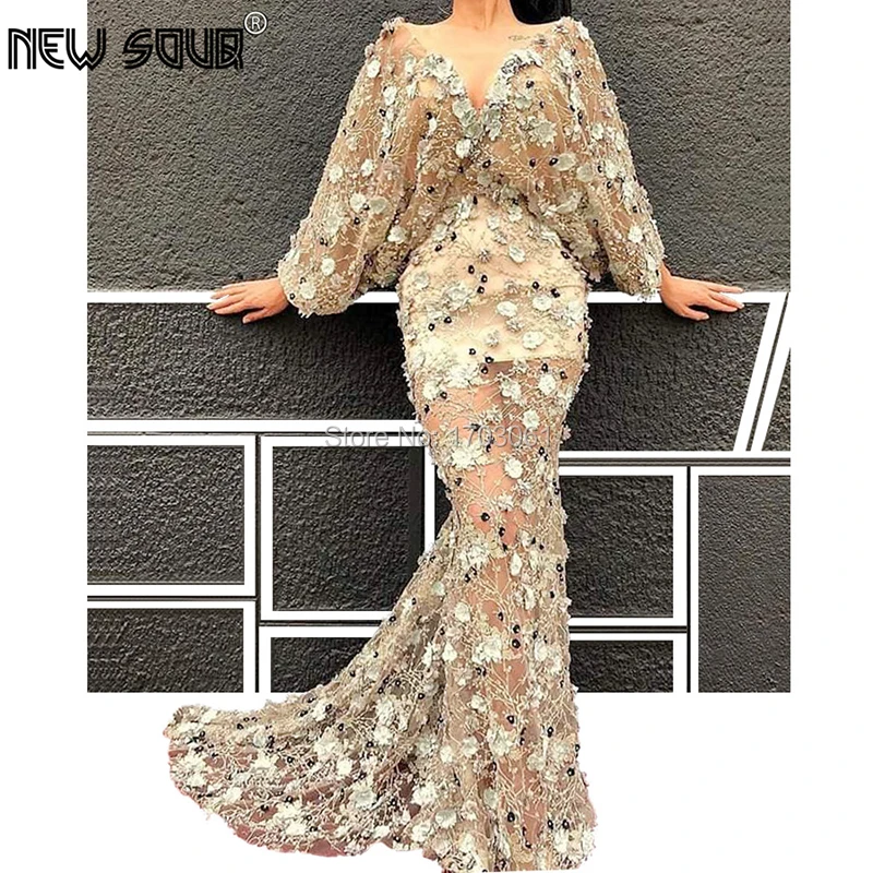 

Flower Beading Islamic Dubai Evening Dresses Prom Gown Robe De Soiree New Arabic Couture Party Gown Kaftans Turkish Custom Made