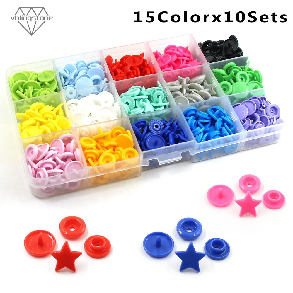 

150sets KAM Mix Color Snap Buttons Heart Star Shape Plastic Snap Fasteners Baby ClothesDIY Quilt Cover Sheet Button 12MM 15Color