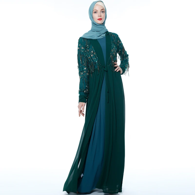 

Sequin Abaya Kimono Turkish Dubai Tunic Muslim Hijab Dress Kaftan Cardigan Abayas For Women Caftan Islamic Clothing Robe Femme