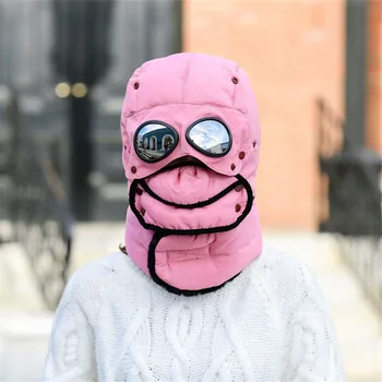 

2020 New Fashion Winter Hat Glasses Outdoor Cycing Locomotive Plus Velvet Windproof Cold Protection Hat Set 4 PCS Female Warmer