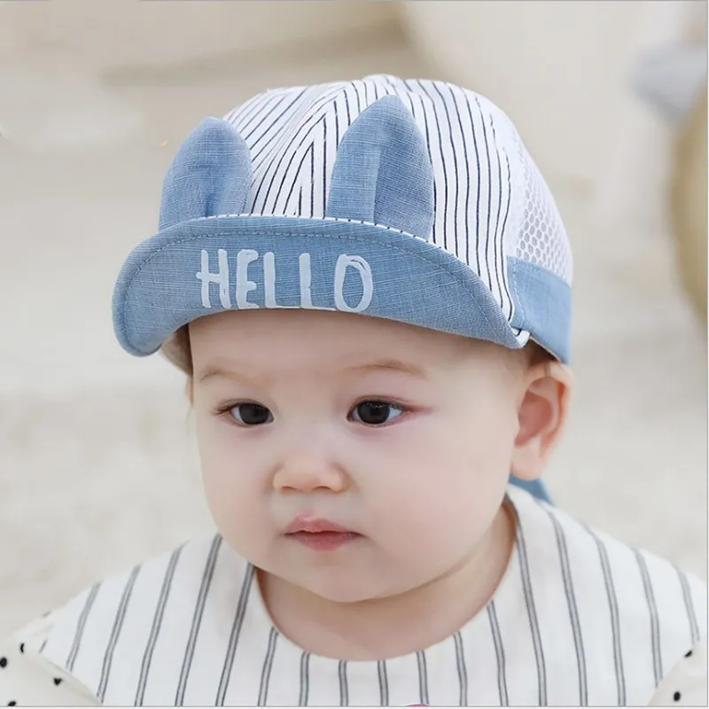 

Cute Summer Baby Girl Boy Sun Hats Long Bowknot Adjustable Hats Cute Animal Ear Kid Unisex Caps Mesh Breathable