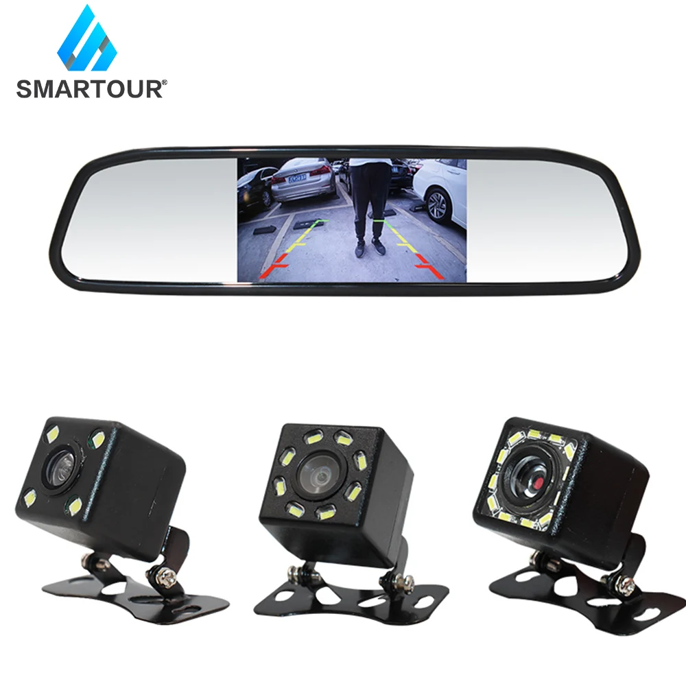 Smartour 4 3 дюймов автомобиля Зеркало монитор для заднего вида Камера автоматической