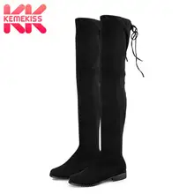 KemeKiss/; женские зимние сапоги выше колена из флока; 7 цветов; мягкие эластичные сапоги; Осенняя обувь на плоской подошве; обувь; размеры 34-43