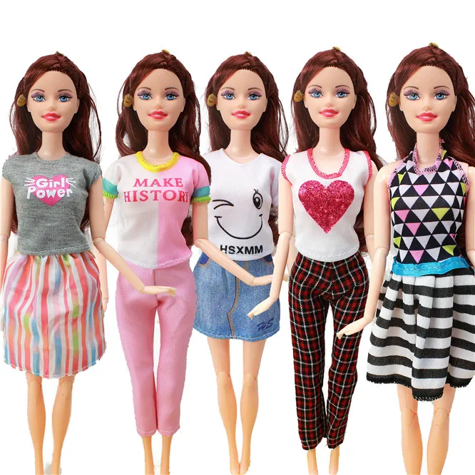 5 set Handmade Fashion Outfit Daily Casual Wear Blouse Shirt Vest Bottom Pants Skirt Clothes For Barbie Doll Accessories Toy 15