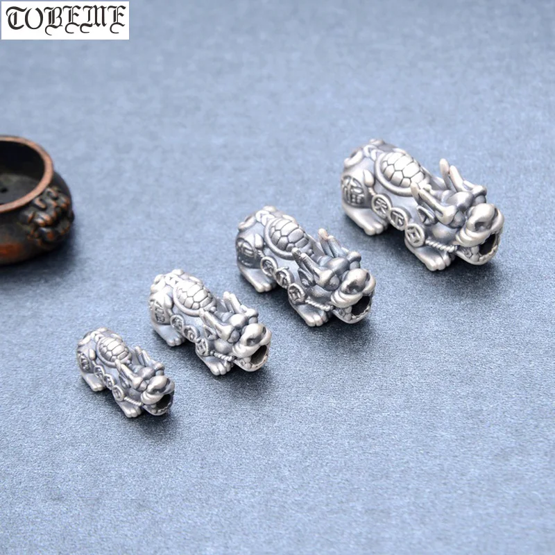 Винтажные серебряные бусина Pixiu 100% 3D 999 из чистого серебра удача фэншуй животные