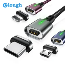 Elough Магнитный зарядный кабель для iphone кабель Micro usb type c кабель для HUAWEI P30 Магнитный кабель быстрое зарядное устройство USB C провод для передачи данных