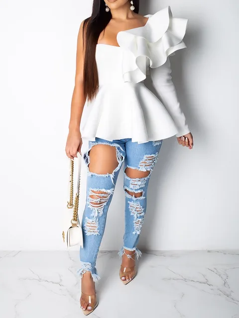 Novedad de 2019! Blusa blanca elegante de verano para mujer, sin espalda, Sexy, a la moda, para fiestas, blusas informales de manga larga ajustadas, blusas para mujer|Blusas y camisas| AliExpress