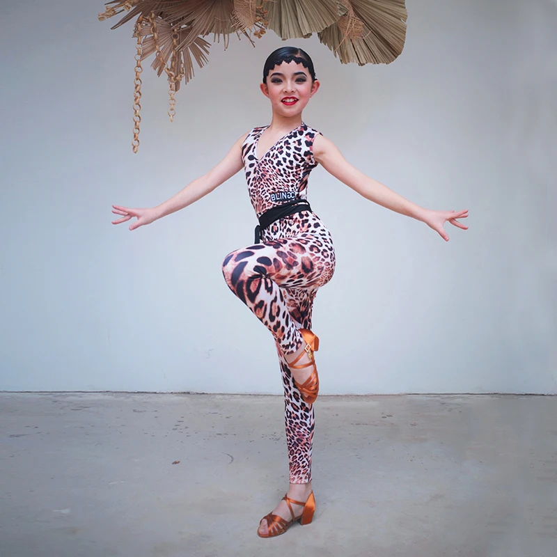 

Новинка, одежда для латиноамериканских танцев с леопардовым принтом для девочек, одежда для тренировок для латиноамериканских танцев, костюм для сальсы, танго, танго, дизайнерская одежда JL1700