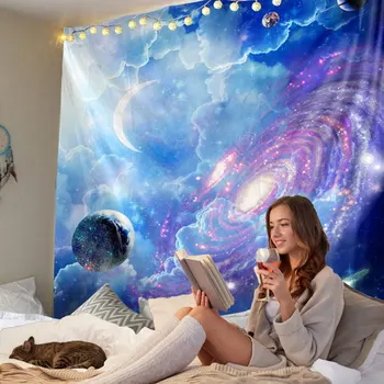 

Universe Galaxy Printed Tapestry Starry Sky Background Moon Brushed Texture Wall Hanging Bedroom Decoration