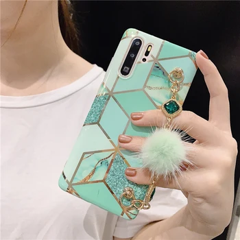

Luxury marble Hair ball bracelet Soft silicone phone case for HuaWei P30 P20 Pro Lite P40 Mate 20 30 diamond diamond cover coque