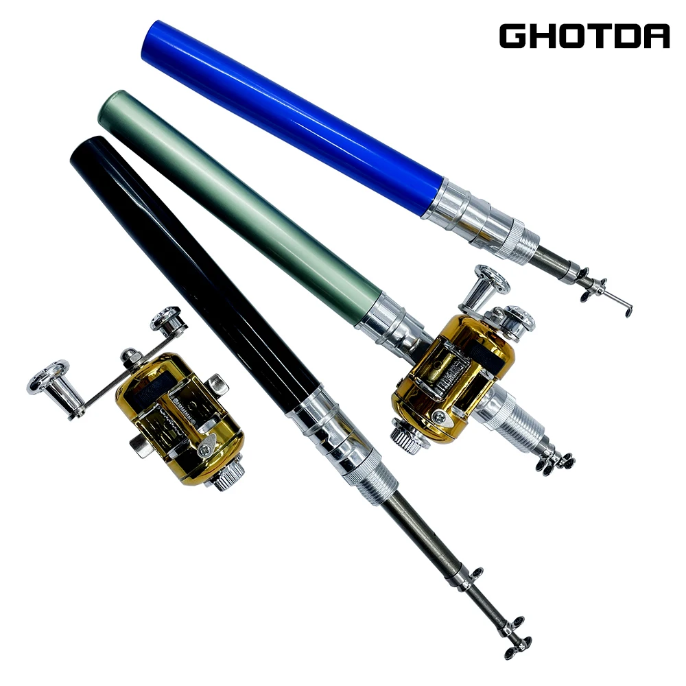 Mini Pocket Pen Shape Aluminum Alloy Fishing Rod Portable Baitcasting Rod +  Fishing Reel Set Combos Pesca - AliExpress