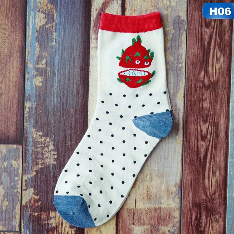 Cotton Jacquard Fruit Socks Women Lovely Striped Avocado Food Socks Dot Point New Design Ukraine Kawaii Cute Funny Spring Socks