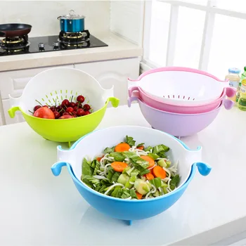 

Multi-functional Thick Rotatable Drain Basket Multi-Purpose Fruit Basin Colorful Fruit And Vegetable Basket Plastic Circle Dripp