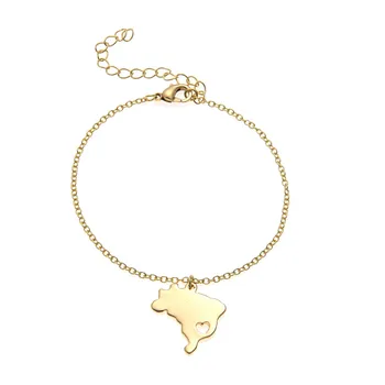 

South America Country Geography Map Brazil Charm Chain Bracelet Brazilian Brasil Heart Sao Paulo State Capital Hometown Souvenir
