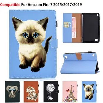 

Case For Amazon Kindle Fire 7 2019 9th 7th 5th Generation Smart Cover For Fire 7 2015 2017 2019 Funda Cartoon Cat Stand Shell