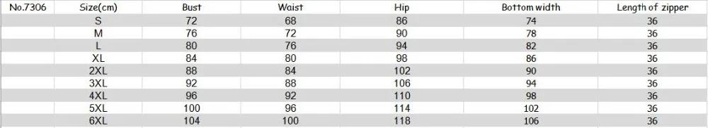 7306 SIZE CHART