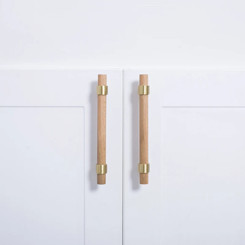 

Wood+Brass Cabinet Knobs and Handles Nordic Style Bookcase Door Handles Drawer Pull Furniture Handles/Adjust the Hole Distance