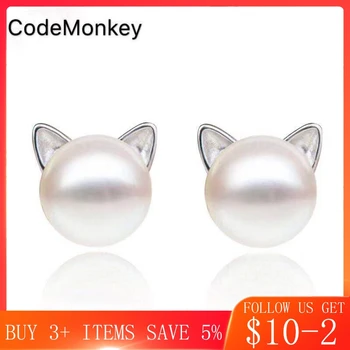 

CodeMonkey Hot Sale 925 Sterling Silver Freshwater Pearl Cat Earrings Women's Fashion Jewelry Valentine's Day Gift E1133