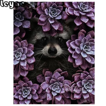 

full drill square Crystal Paintings Succulent Plants & Raccoon Diamond Embroidery Full round 5d Diy diamond painting Mosaic gift