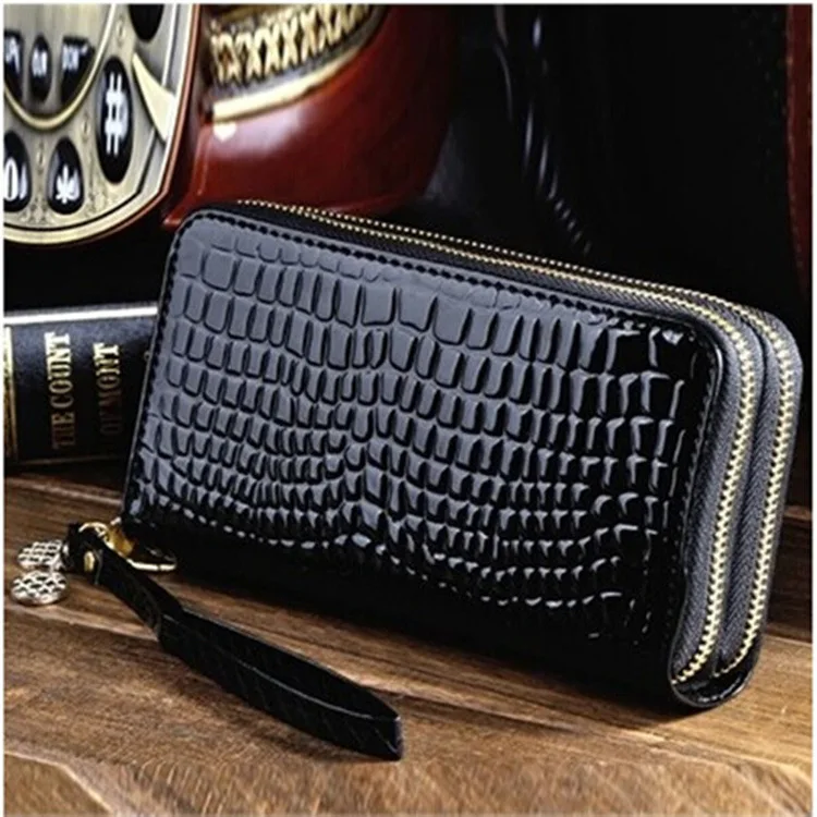 

Wallet new Korean version of double zipper ladies large capacity long wallet patent leather change mobile phone bag