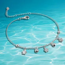 Модный ножной браслет! подлинный Серебряный ножной браслет 925 пробы для женщин. Снежинка/сердце серебряные рога. Женские аксессуары для ног