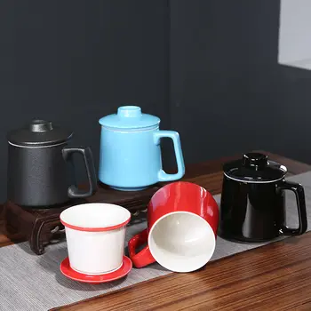 

Ceramic Water Cup with Lid Liner Filter Household Large Capacity Tea Cup Office Coffee Cup Simple Mug Set Ceramic Mug Wine