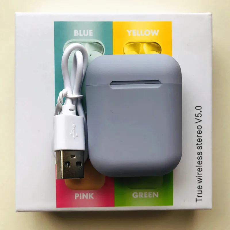 gray With box I12 tws матовые Bluetooth наушники беспроводные наушники Handsfree отпечаток пальца сенсорные спортивные наушники беспроводные наушники для смартфона - Цвет: gray With box