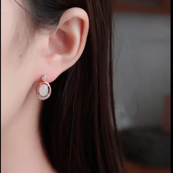 

Natural HeTian White Jade Earrings For Women Gold Plated 925 Sterling Silver Stud Earring Female Black Friday Deals