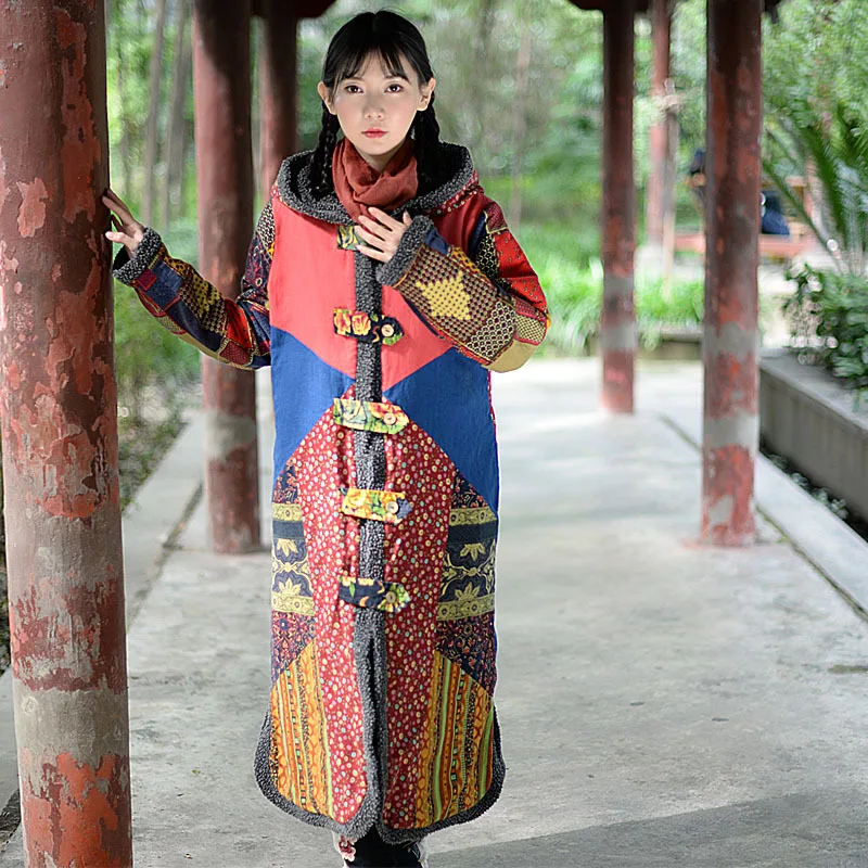 

Guduo Origional Winter New Style Patchwork Berber Fleece zhang mian yi Washing Retro Robes Sub-Thick Cotton Coat