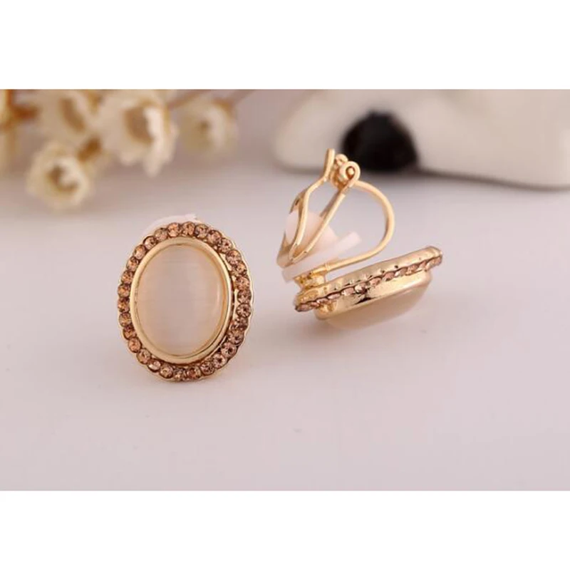 Ear Clip Earrings GRACE JUN Gold Color Stone Rhinestone Geometric Clip on Earrings for Women Popular Without Pierced Earrings Charm Jewelry ear clip earrings clip earrings ear clip