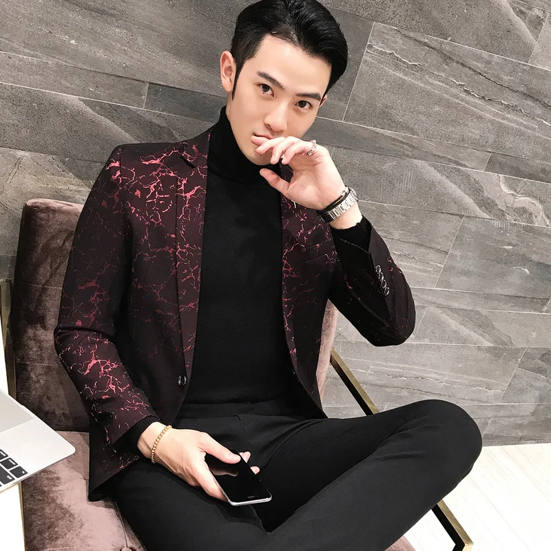 Party Prom Blazer Autumn Men Blazer Jacket Men Slim Fit Business Dress Suit Coat