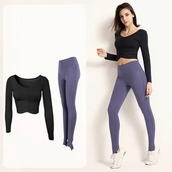 

Obrix Casual Fitness Female Set Sheath Full Sleeve Short Top Slinky Fitting Leggins Sports Martial Arts Health Set For Women