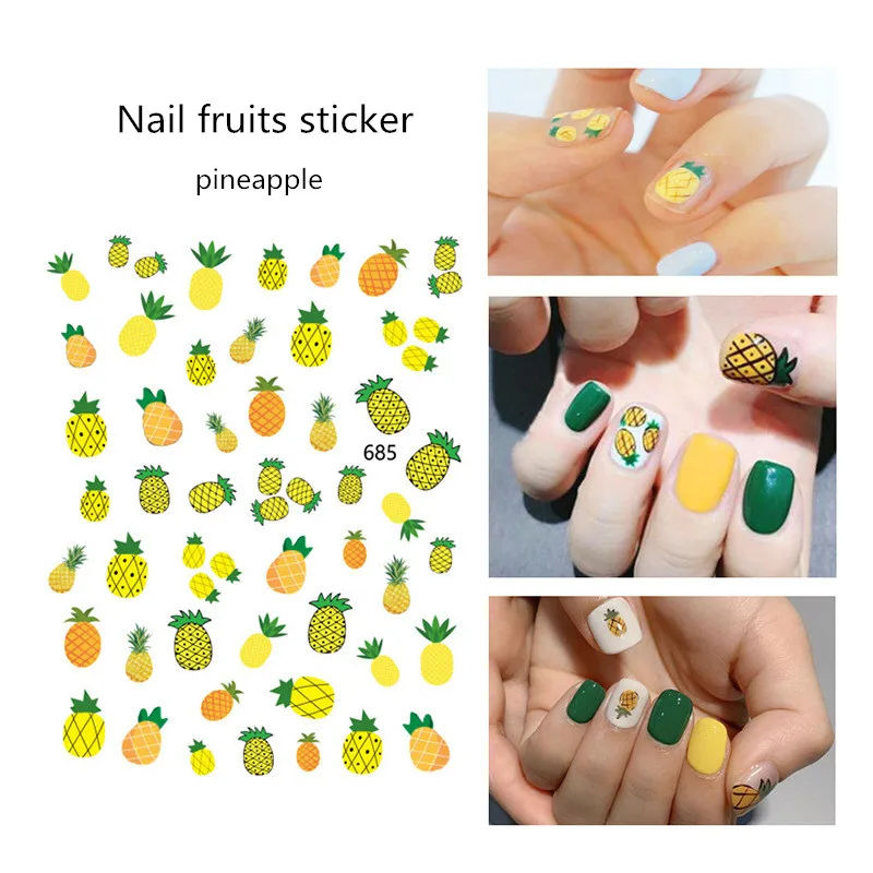 

Nail Fruits Sticker 3d Waterproof Long Lasting Nail Sticker Child Cartoon Cute Sticker pineapple Strawberry orange nail sticker
