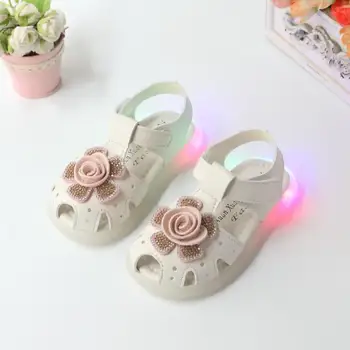 

Fashion Summer Children's LED Light Beach Sandals Casual Comfortable Sequins With Bow-knot Flats For Girls Kid Beach Shoes
