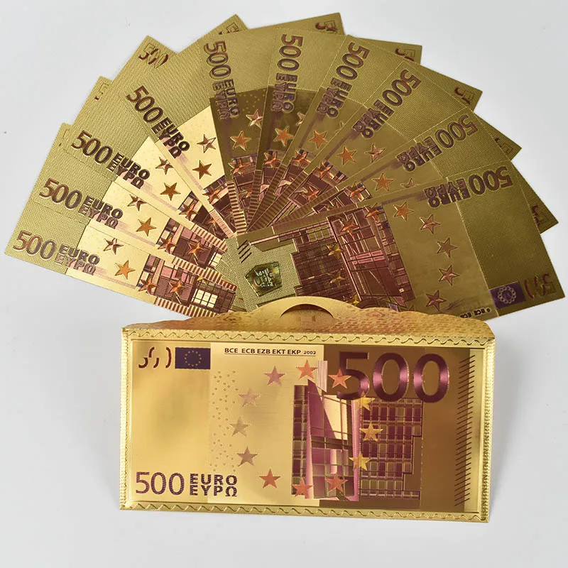 10 шт./лот 500 EUR золотых банкнот в центре сообщений течение 24K Gold поддельные