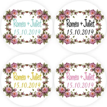 

DouxArt 100 Pieces Personalized Wedding Favors Stickers Seals, 4cm Violet Garland Baptism Communion Party Decoration Labels