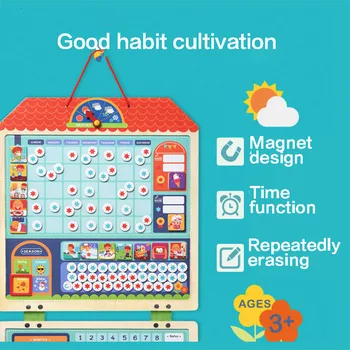 

MiDeer Wooden Magnetic Behavior Habits Record Puzzle Chart Calendar Kids Schedule Children Educational Toys Target Board